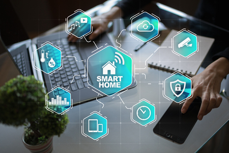 Smart home automation concept on virtual screen.の写真素材