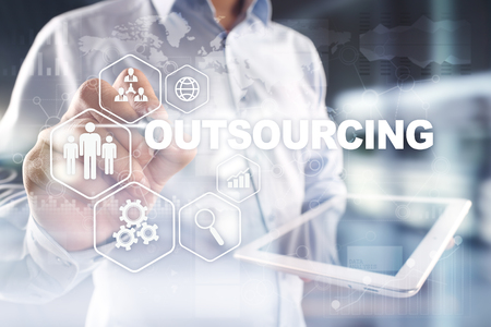 Outsourcing, hr and recruitment business strategy concept. Internet and modern technology.の写真素材