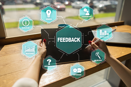 Feedback service customer communication concept on virtual screen.の写真素材