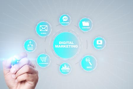 Digital marketing technology concept. Internet. Online. Search Engine Optimisation. SEO. SMM. Video Advertising.の写真素材