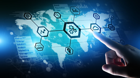 Automation and smart industry 4.0, Internet of things (IOT), Gears and system structure on virtual...