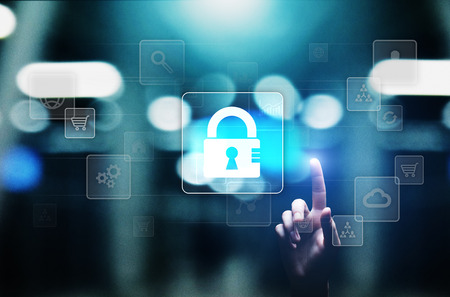 Cyber security, Personal data protection, information privacy. Padlock icon on virtual screen....