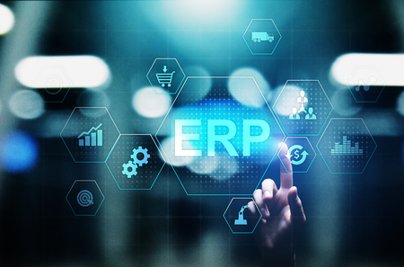 ERP - Enterprise resource planning business and modern technology concept on virtual screen.の写真素材