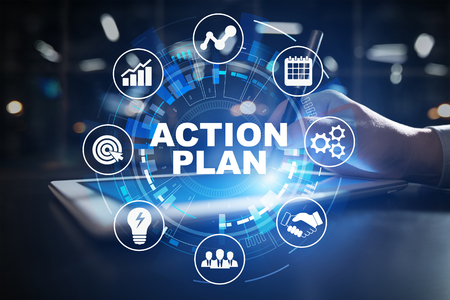 Action plan, business strategy, time management concept on virtual screen.の写真素材