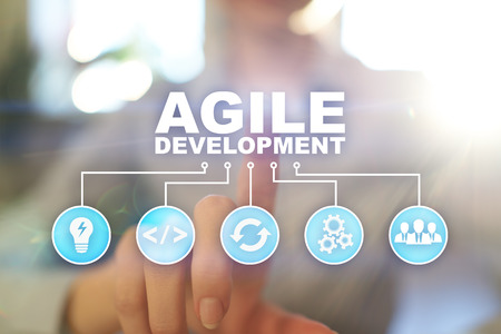 Agile development, Software and application programming concept on virtual screen.の写真素材