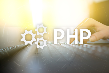 PHP, Web development concept on virtual screen.の写真素材