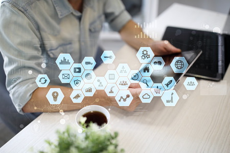 Virtual screen interface. Internet and digital technology in business concept.の写真素材