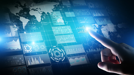 Business intelligence dashboard with graph and icons. Big data. Trading and investment. Modern...