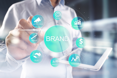 Brand diagram concept on virtual screen. Awareness increase, Design, Marketing and advertising solution in Business.の写真素材