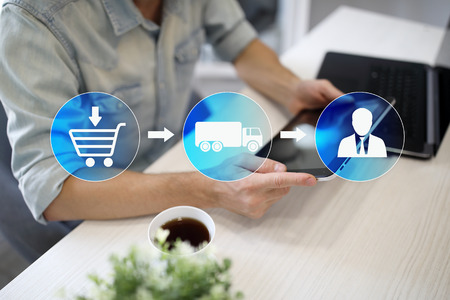 Logistics and transportation concept on virtual screen. Internet purchase delivery.の写真素材