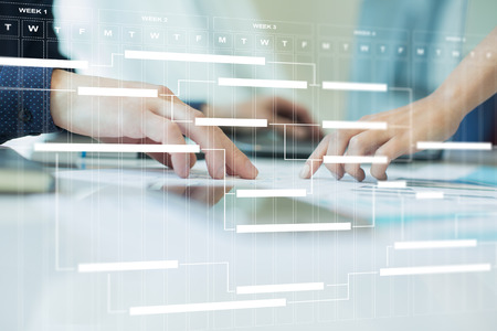 Project management chart on virtual screen. Schedule. Timeline.の写真素材