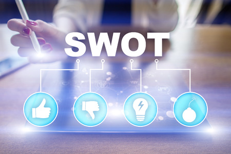 swot analysis concept  - a study by an organization to identify its internal strengths, weaknesses, as well as its external opportunities and threats.の写真素材
