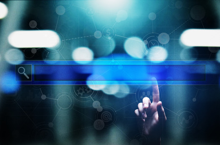 Search bar on virtual screen. Internet and technology concept.