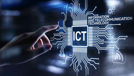 ICT - Information and communication technology concept on virtual screen.の写真素材