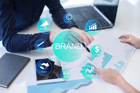 Brand diagram concept on virtual screen. Awareness increase, Design, Marketing and advertising solution in Business.の写真素材