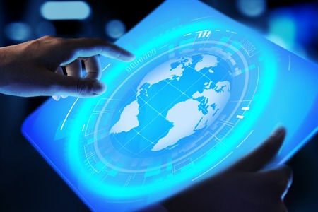 Earth hologram Planet Worldwide Business Internet Telecommunication and modern technology concept on...