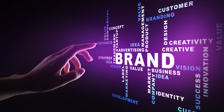 Brand words cloud on virtual screen. Branding, Marketing and Advertising concept.の写真素材