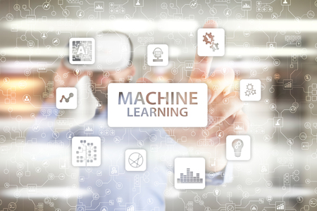 Machine Learning. Text and icons on virtual screen. Business, internet and technology concept.