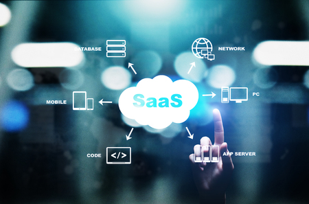 SaaS - Software as a service, on demand. Internet and technology concept on virtual screen.の写真素材