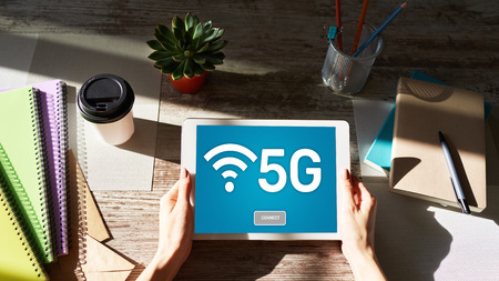 5g Fast mobile internet connection, Ne generation communication and modern technology concept.の写真素材