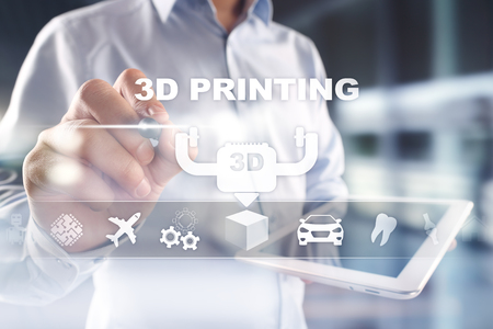 3D printing concept on virtual screen. Modern technology and innovations.の写真素材