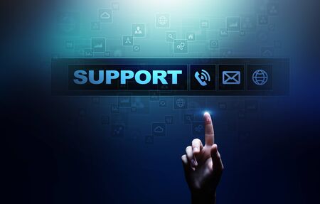 Support button on virtual screen. Customer service and communication concept.の写真素材