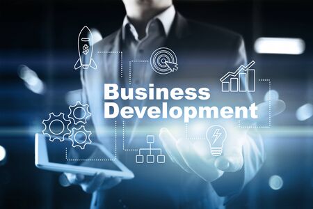 Business development concept, Strategy of  growth on virtual screen.