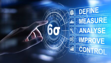 Six Sigma, Lean manufacturing, quality control and industrial process improving concept.