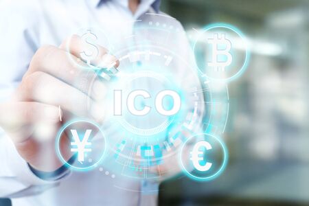 ICO - Initial Coin Offering. Cryptocurrency, FINTECH, Financial market and trading. Investment....