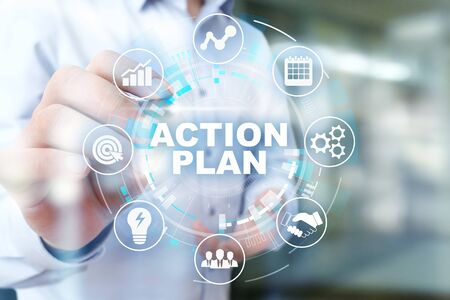 Action plan, business strategy, time management concept on virtual screen.の写真素材