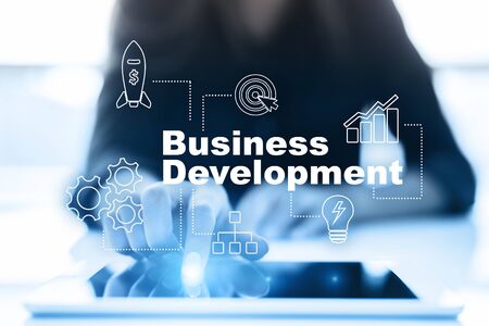 Business development concept, Strategy of  growth on virtual screen.