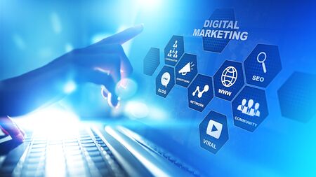 Digital marketing, Online advertising, SEO, SEM, SMM. Business and internet concept.の写真素材
