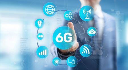 6G New generation telecommunication fast internet and technology concept on virtual screen.