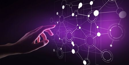 Organisation structure network, corporate relations on virtual screen. Business, Finance and...