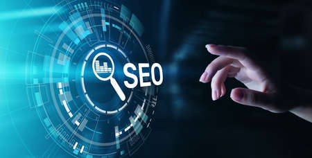 SEO - Search engine optimisation, Digital Internet marketing concept on virtual screen