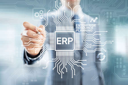 ERP - Enterprise resource planning business and modern technology concept on virtual screenの写真素材