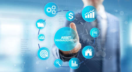 Asset management Business technology internet concept button on virtual screen.の写真素材