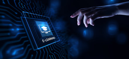 E-learning, Online education, internet studying. Business, technology and personal development concept on virtual screenの写真素材