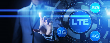 LTE band, mobile internet and telecommunication technology concept on virtual screenの写真素材