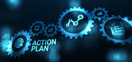 Action plan business strategy development concept on virtual screenの写真素材