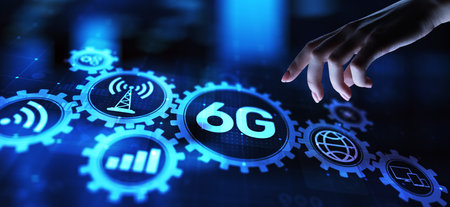 6G New generation telecommunication fast internet and technology concept on virtual screen.