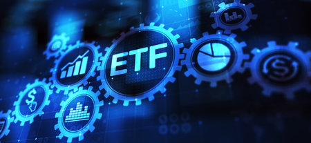 ETF Exchange traded fund Trading Investment Business finance concept on virtual screen.