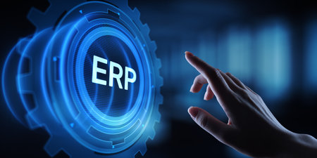 ERP - Enterprise resource planning business and modern technology concept on virtual screen.の写真素材