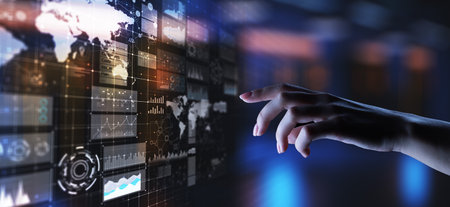 Business intelligence dashboard with graph and icons. Big data. Trading and investment. Modern...