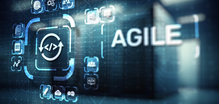 Agile development methodology concept on virtual screen. technology concept.