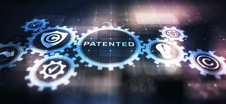 Patented Patent Copyright Law Business technology concept.
