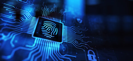 Fingerprint unlock cyber security data protection concept on virtual screen.