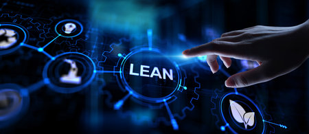 Lean, Six sigma, quality control and manufacturing process management concept on virtual screen.の写真素材