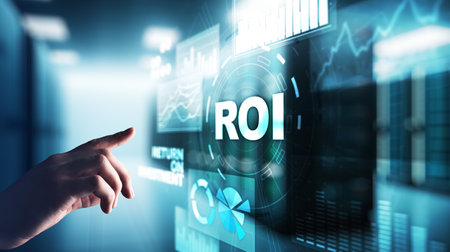 ROI Return on investment reading revenue business concept on virtual screen.の写真素材
