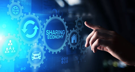 Sharing economy, innovation and future business technology concept on virtual screen.の写真素材